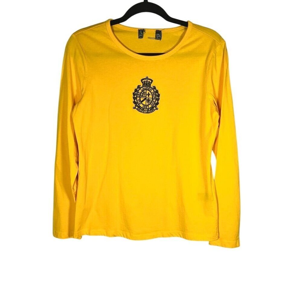 Lauren Ralph Lauren Crest Top‎ Yellow XS Old Money Varsity Preppy Classic Chic